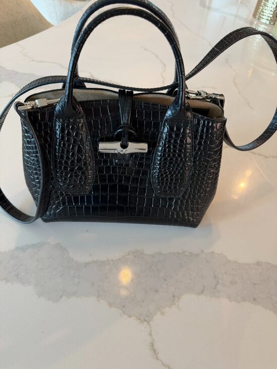Longchamp Handbags - LONGCHAMP BLACK CROC EMBOSSED ROSEAU SMALL PURSE